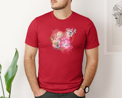 brand:Bella Canvas|color:Red|Worlds Best Auntie Heart Graphic T-Shirt