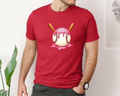 brand:Bella Canvas|color:Red|Baseball Ice Cream Drip Graphic T-Shirt