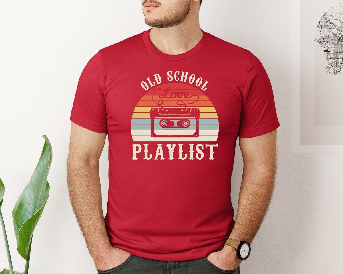 brand:Bella Canvas|color:Red|Old School Playlist 70S 80S 90S T Shirts Graphic T-Shirt