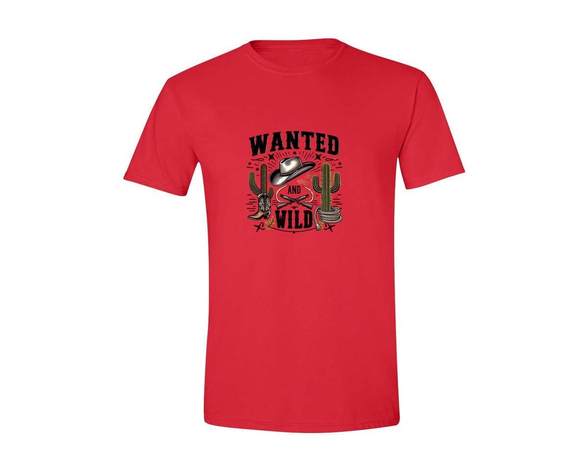 brand:Generic|color:Red|Western Wanted And Wild T Shirt Graphic T-Shirt
