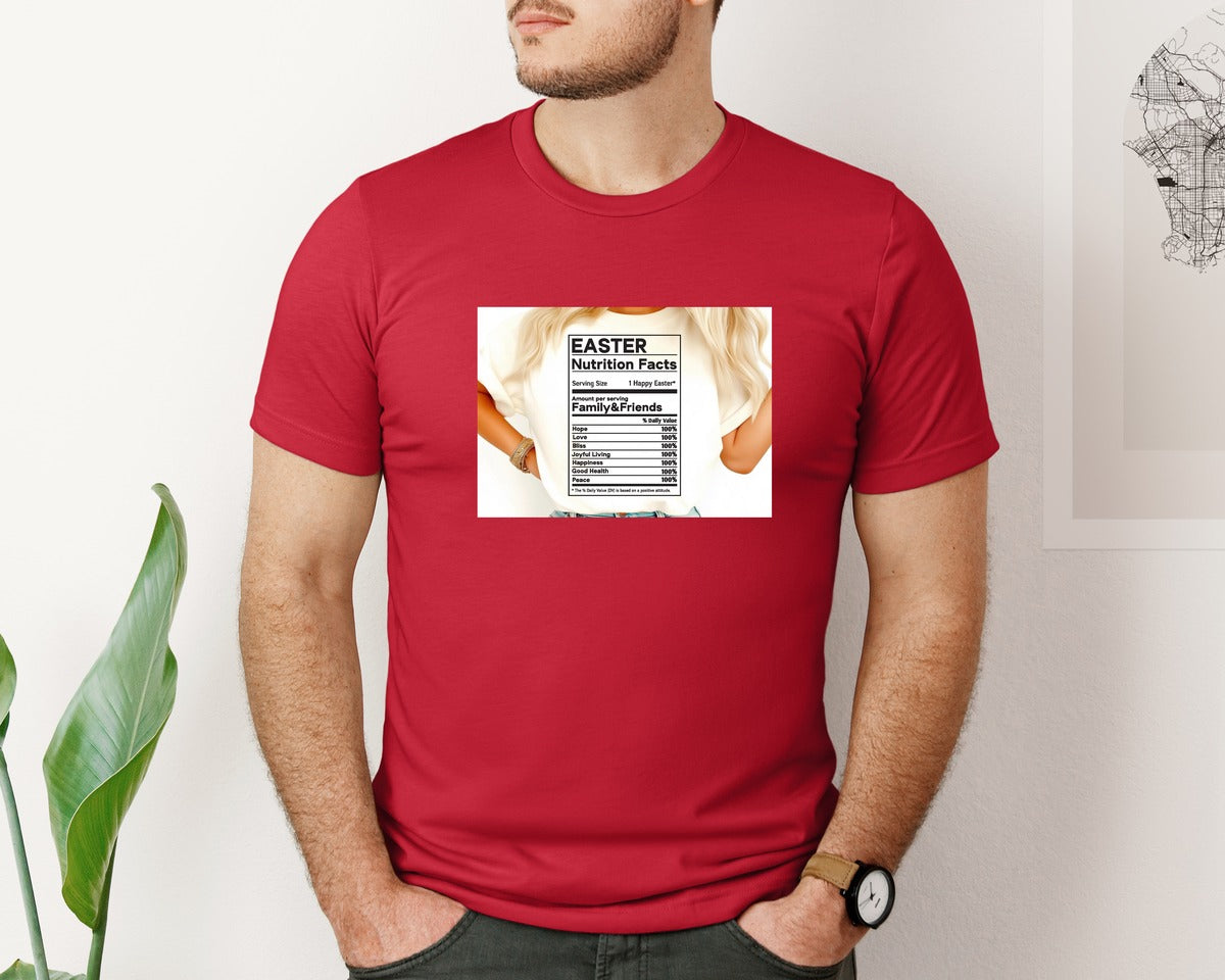 brand:Bella Canvas|color:Red|Easter Nutrition Facts Easter 2 Graphic T-Shirt
