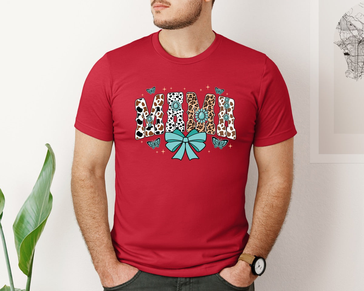 brand:Bella Canvas|color:Red|Western Mama Blue Coquette Graphic T-Shirt