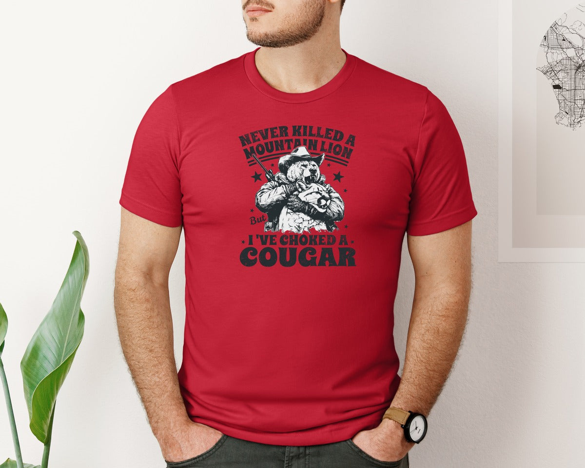 brand:Bella Canvas|color:Red|Never Killed A Mountain Cougar Shirt Graphic T-Shirt