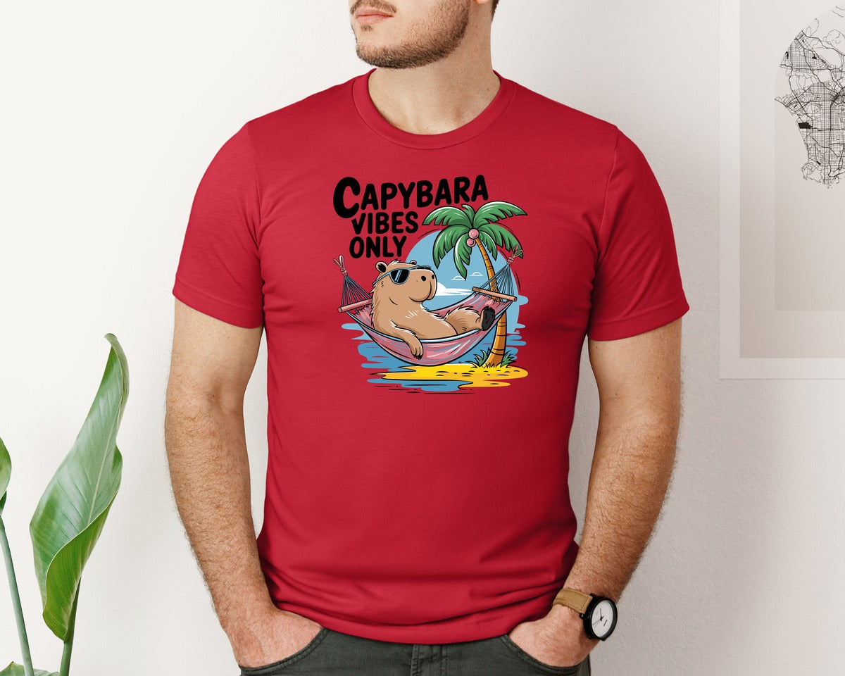 brand:Bella Canvas|color:Red|Capybara Vibes Only Summer T Shirt Print Graphic T-Shirt