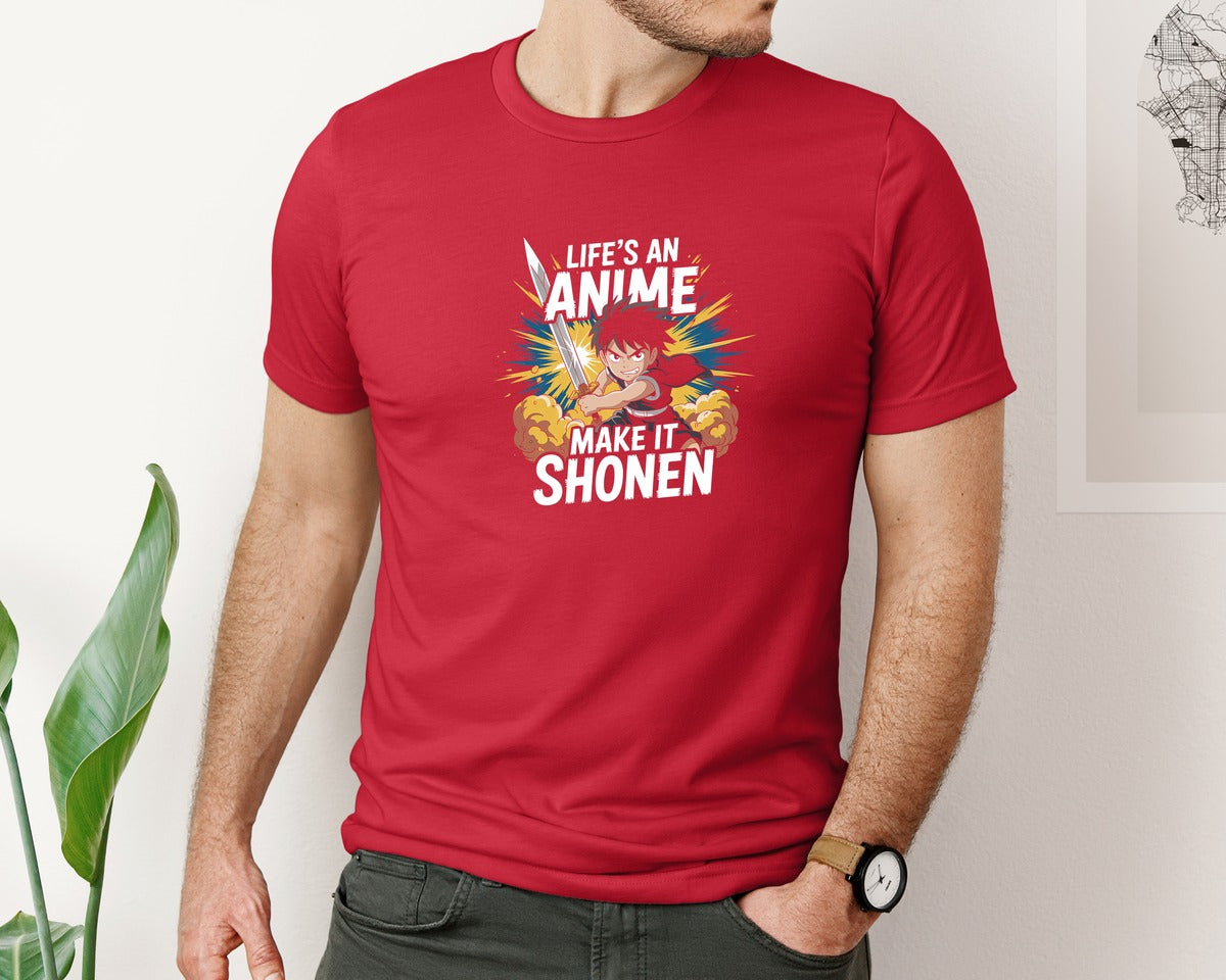 brand:Bella Canvas|color:Red|Lifes An Anime Make It Shonen T Shirt Graphic T-Shirt