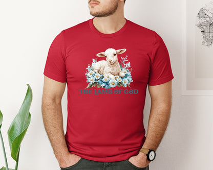 brand:Bella Canvas|color:Red|Easter Lamb Of God Christian Graphic T-Shirt