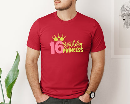 brand:Bella Canvas|color:Red|Sixteenth Birthday Princess Graphic T-Shirt