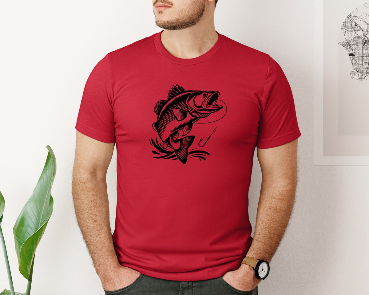 brand:Bella Canvas|color:Red|Fishing Design Graphic T-Shirt