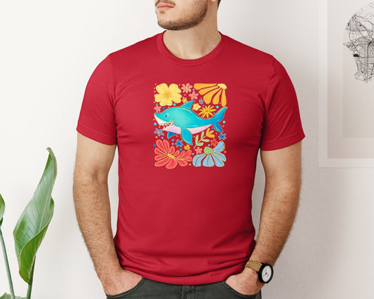 Boho Summer Shark Floral Summer Graphic T-Shirt