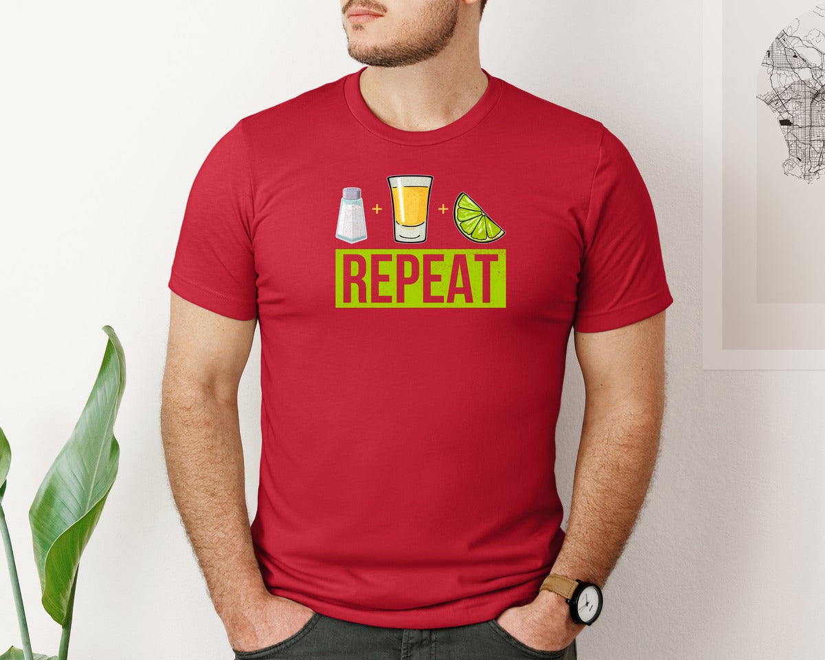 brand:Bella Canvas|color:Red|Salt Tequila Lime Repeat Graphic T-Shirt