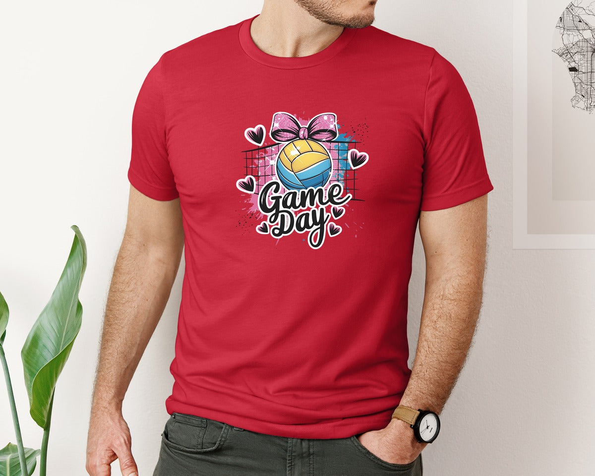 brand:Bella Canvas|color:Red|Game Day Volleyball Cute Girly Spo Graphic T-Shirt