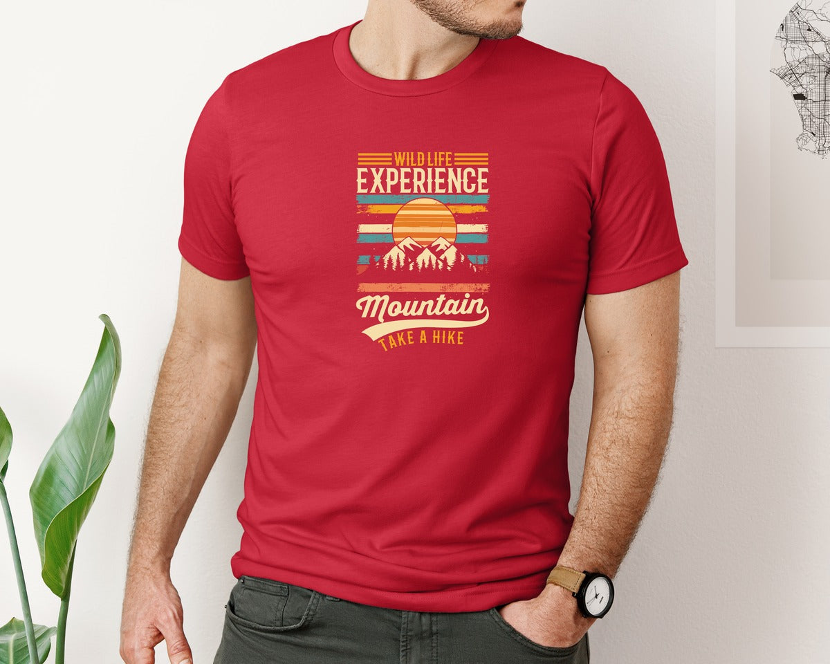 brand:Bella Canvas|color:Red|Wild Life Experience Mountain Hiking Tee Graphic T-Shirt