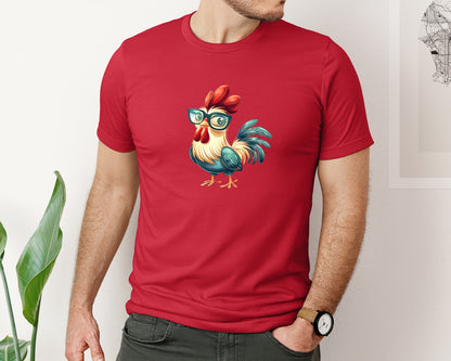 brand:Bella Canvas|color:Red|Cute Cartoon Rooster Design Graphic T-Shirt