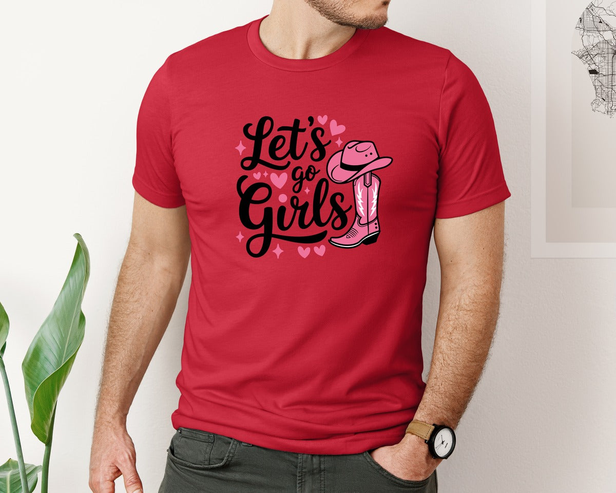 brand:Bella Canvas|color:Red|Lets Go Girls Western Cowgirl Graphic T-Shirt