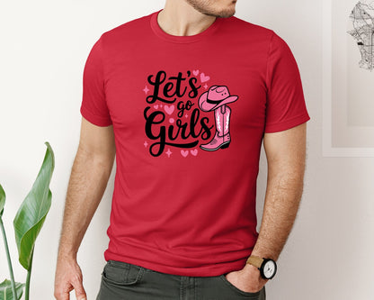 brand:Bella Canvas|color:Red|Lets Go Girls Western Cowgirl Graphic T-Shirt