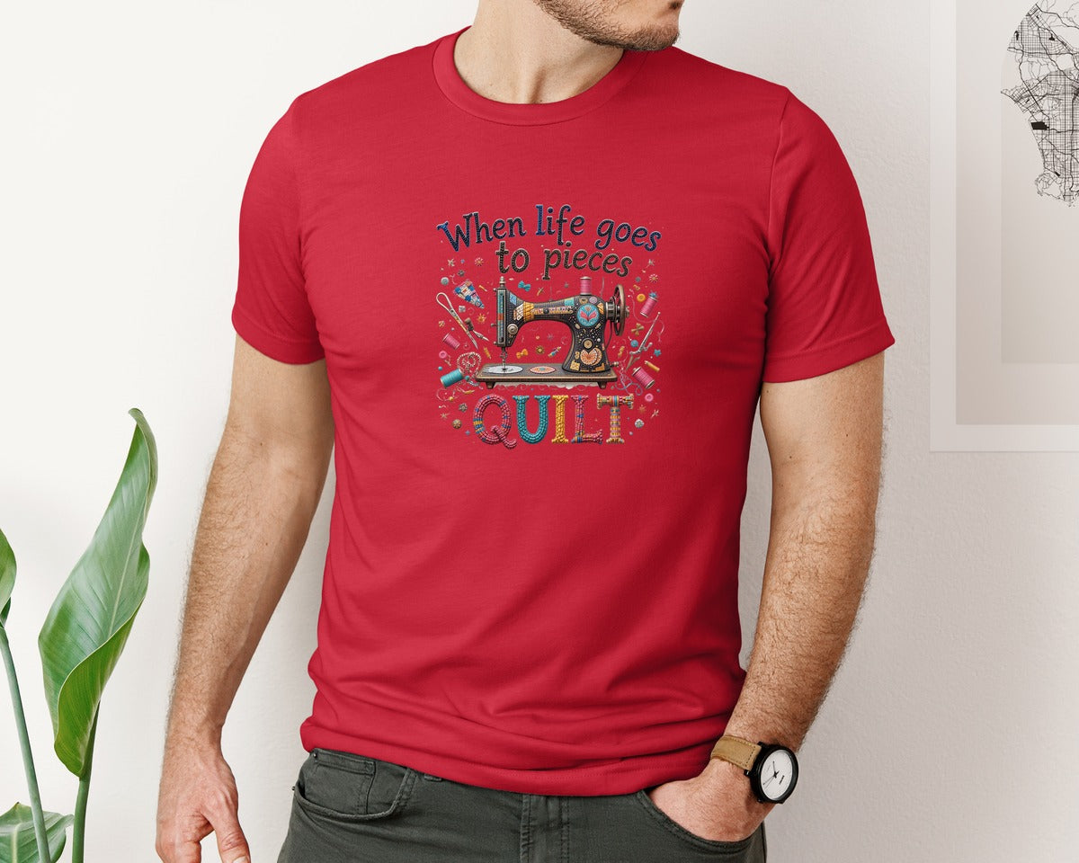 brand:Bella Canvas|color:Red|Quilting When Life Goes To Pieces Graphic T-Shirt
