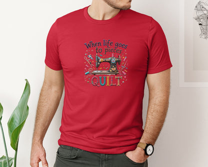 brand:Bella Canvas|color:Red|Quilting When Life Goes To Pieces Graphic T-Shirt