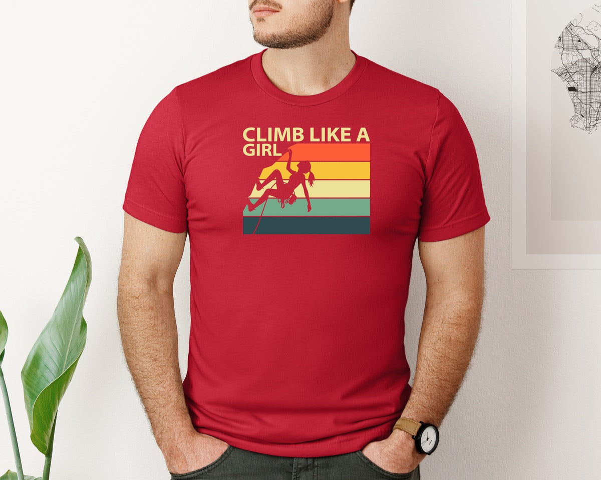 brand:Bella Canvas|color:Red|Cool Rock Climbing For Women Girls Mount Graphic T-Shirt