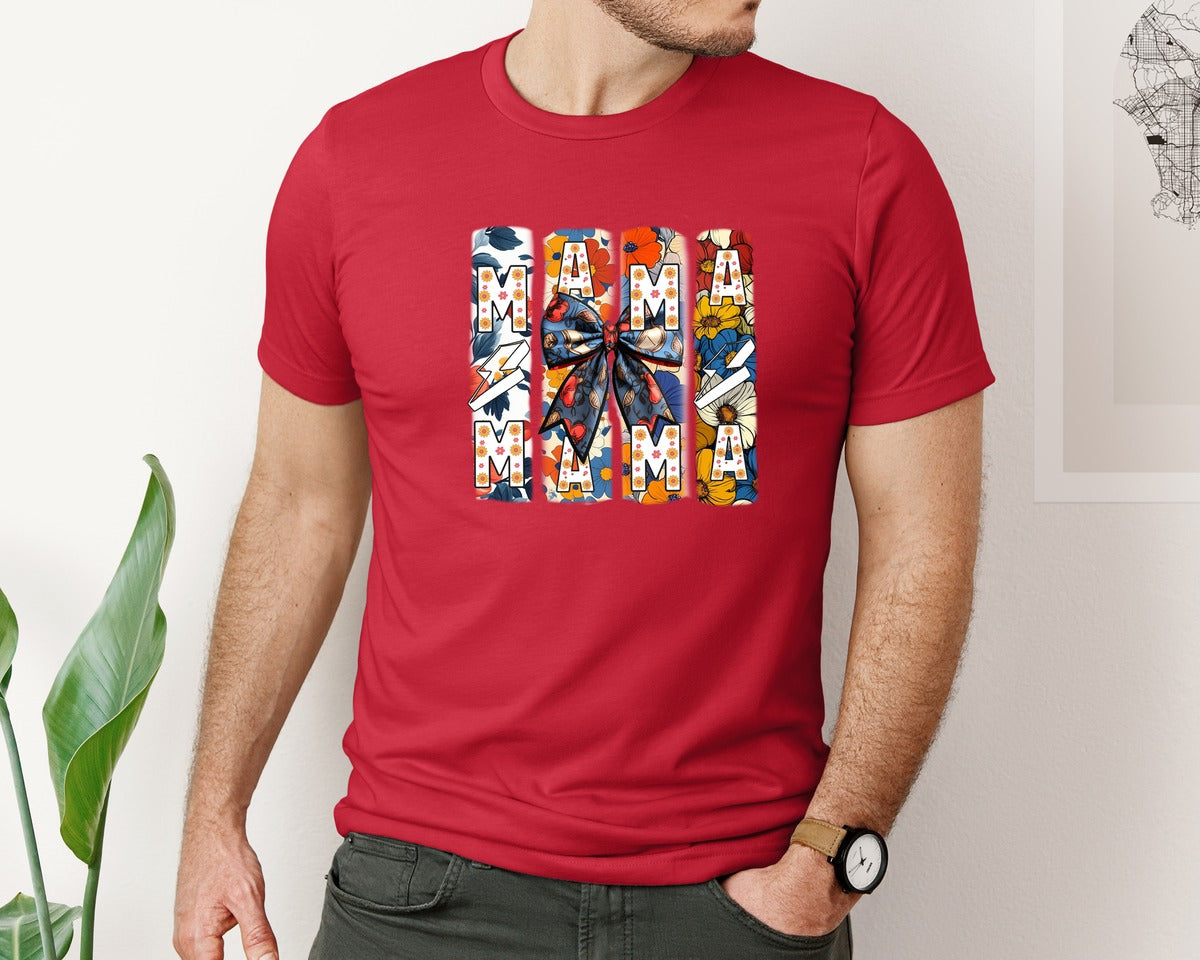 brand:Bella Canvas|color:Red|Floral Mama Coquette Bow Mothers Day 3 Graphic T-Shirt