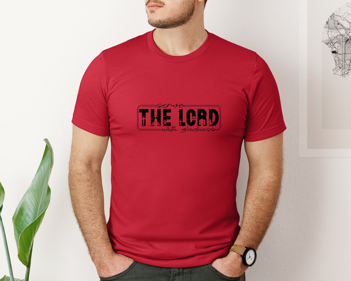 brand:Bella Canvas|color:Red|Serve The Lord With Gladness Sleeve Graphic T-Shirt
