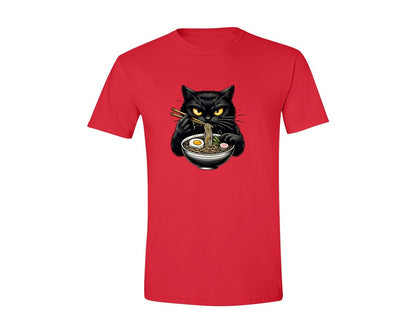 brand:Generic|color:Red|Cute Black Cat Eating Ramen Noodle 3 Graphic T-Shirt