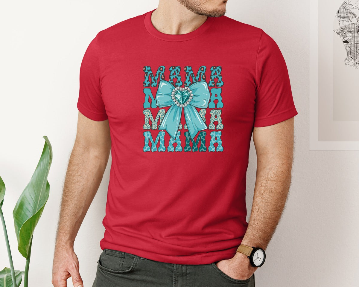 brand:Bella Canvas|color:Red|Trendy Mama Leopard Print Bow 3 Graphic T-Shirt