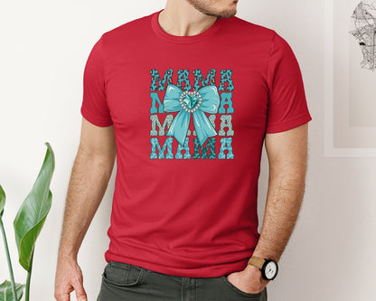 brand:Bella Canvas|color:Red|Trendy Mama Leopard Print Bow 3 Graphic T-Shirt