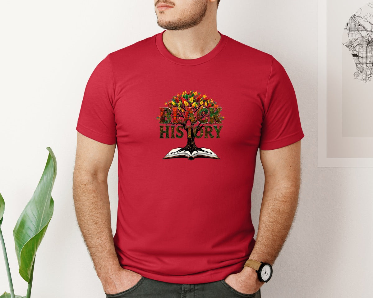 brand:Bella Canvas|color:Red|Black History Month Tree Of Knowledge Graphic T-Shirt