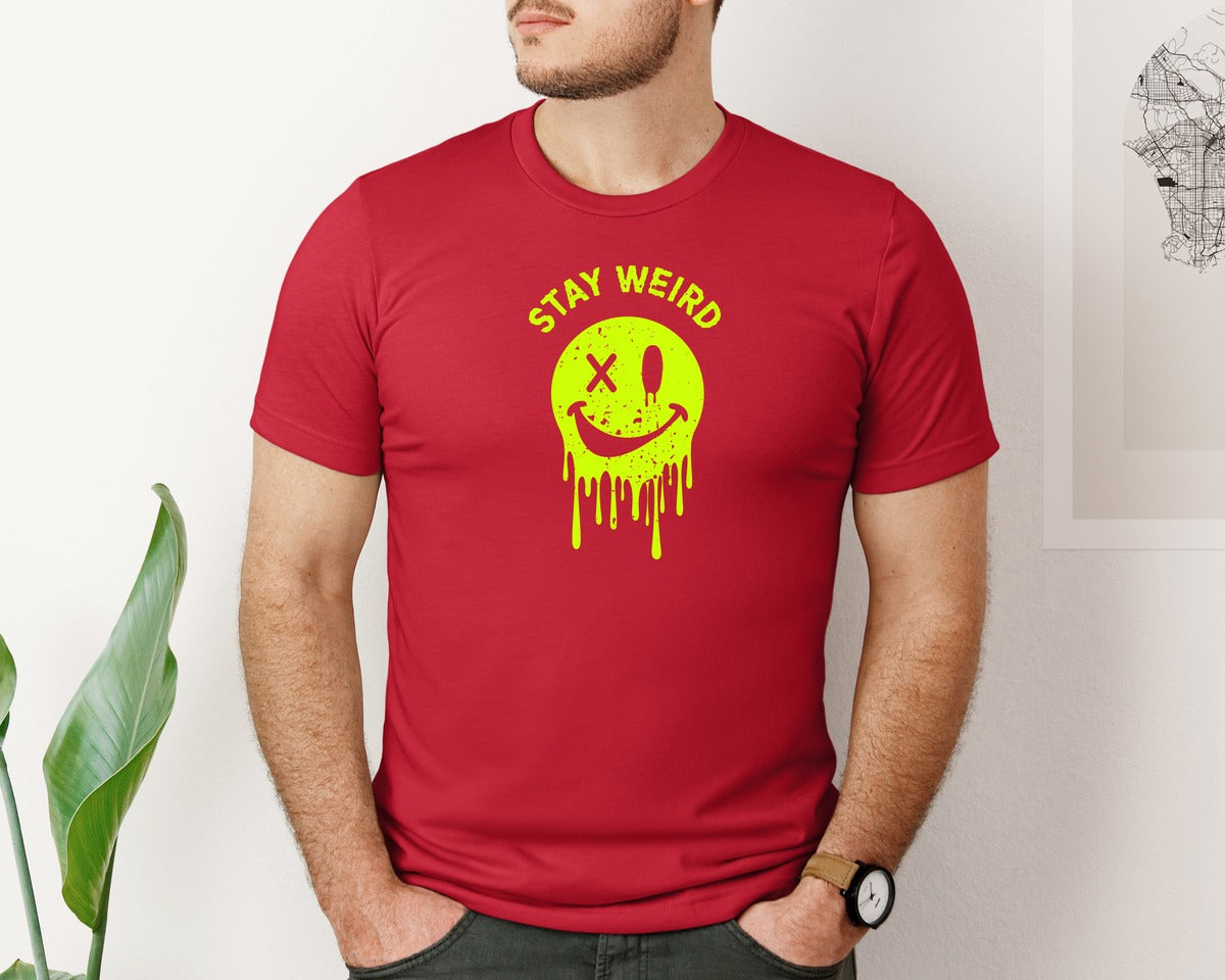 brand:Bella Canvas|color:Red|Stay Weird Be Yourself Rebellious Spirit Graphic T-Shirt