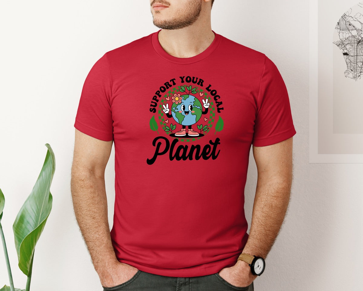 brand:Bella Canvas|color:Red|Earth Day Support Your Local Planet 2 Graphic T-Shirt