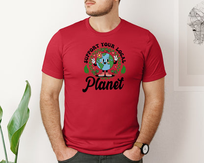 brand:Bella Canvas|color:Red|Earth Day Support Your Local Planet 2 Graphic T-Shirt