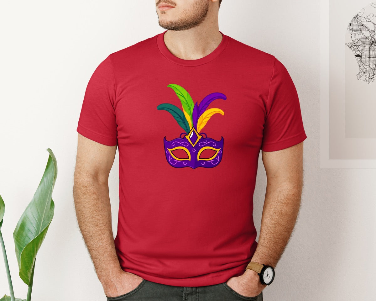 brand:Bella Canvas|color:Red|Mardi Gras Mask T Shirt Design 4 Graphic T-Shirt