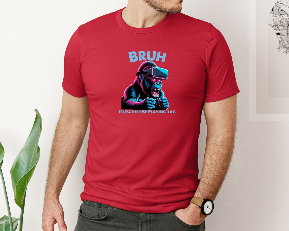brand:Bella Canvas|color:Red|Bruh Id Rather Be Playing Tag T Shirt Graphic T-Shirt