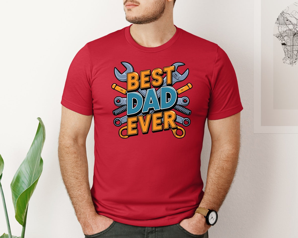 brand:Bella Canvas|color:Red|Mechanic Dad 3 Graphic T-Shirt