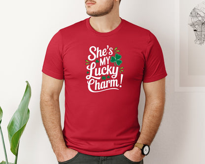 brand:Bella Canvas|color:Red|Shes My Lucky Charm St Patricks Day 2 Graphic T-Shirt