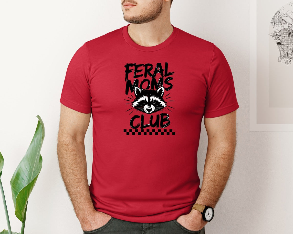 brand:Bella Canvas|color:Red|Feral Moms Club Mom Life Raccoon Graphic T-Shirt