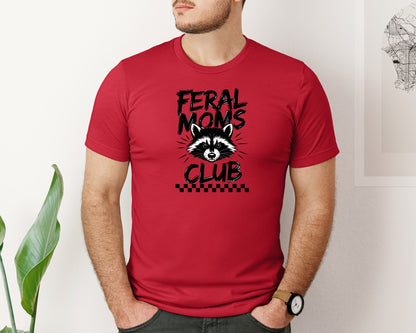brand:Bella Canvas|color:Red|Feral Moms Club Mom Life Raccoon Graphic T-Shirt