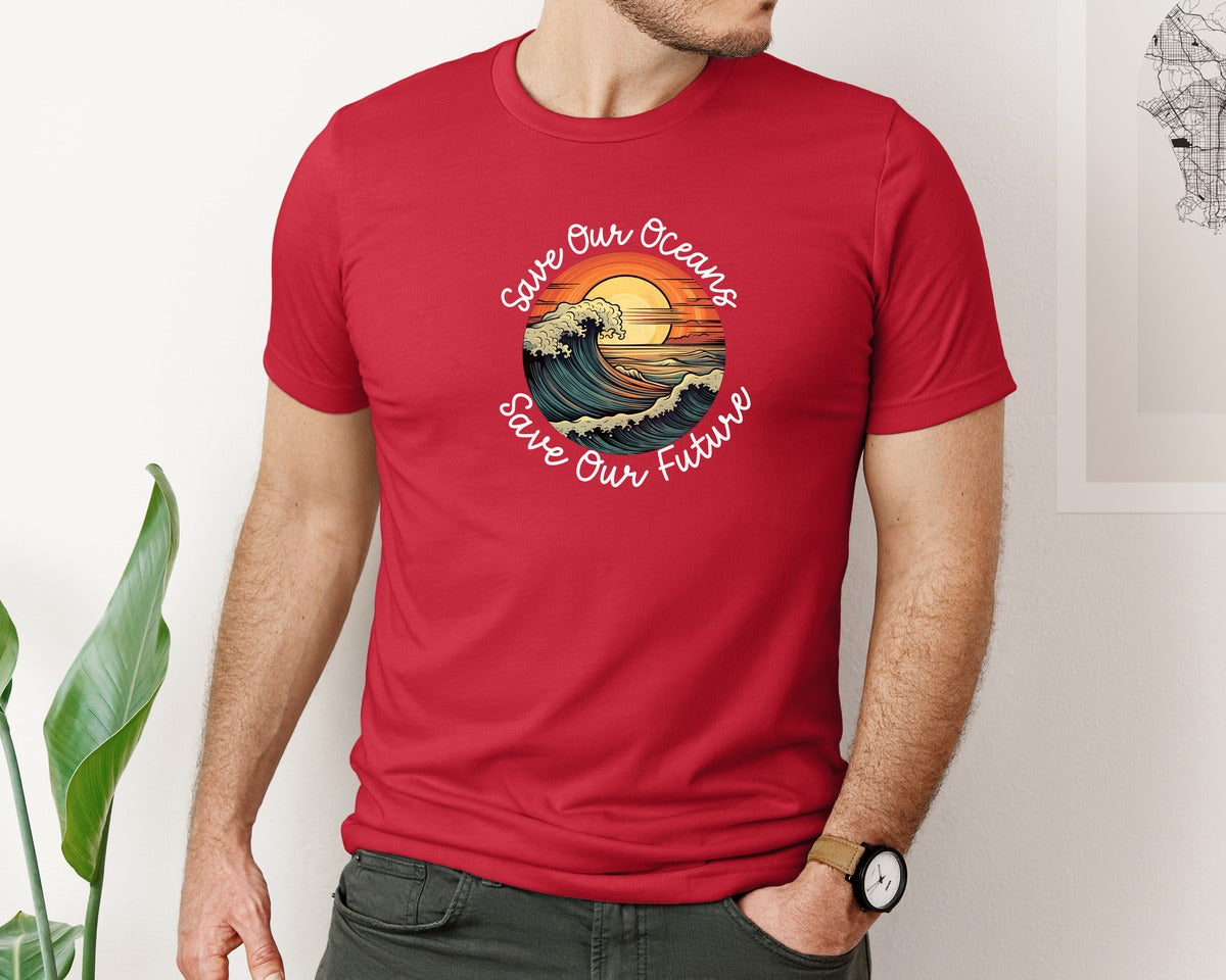 brand:Bella Canvas|color:Red|Save Our Oceans Save Our Future Graphic T-Shirt