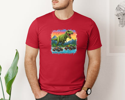 brand:Bella Canvas|color:Red|Dinosaur Monster Truck T Rex Graphic T-Shirt