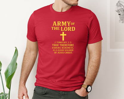 brand:Bella Canvas|color:Red|Army Of The Lord Cross Shield Graphic T-Shirt