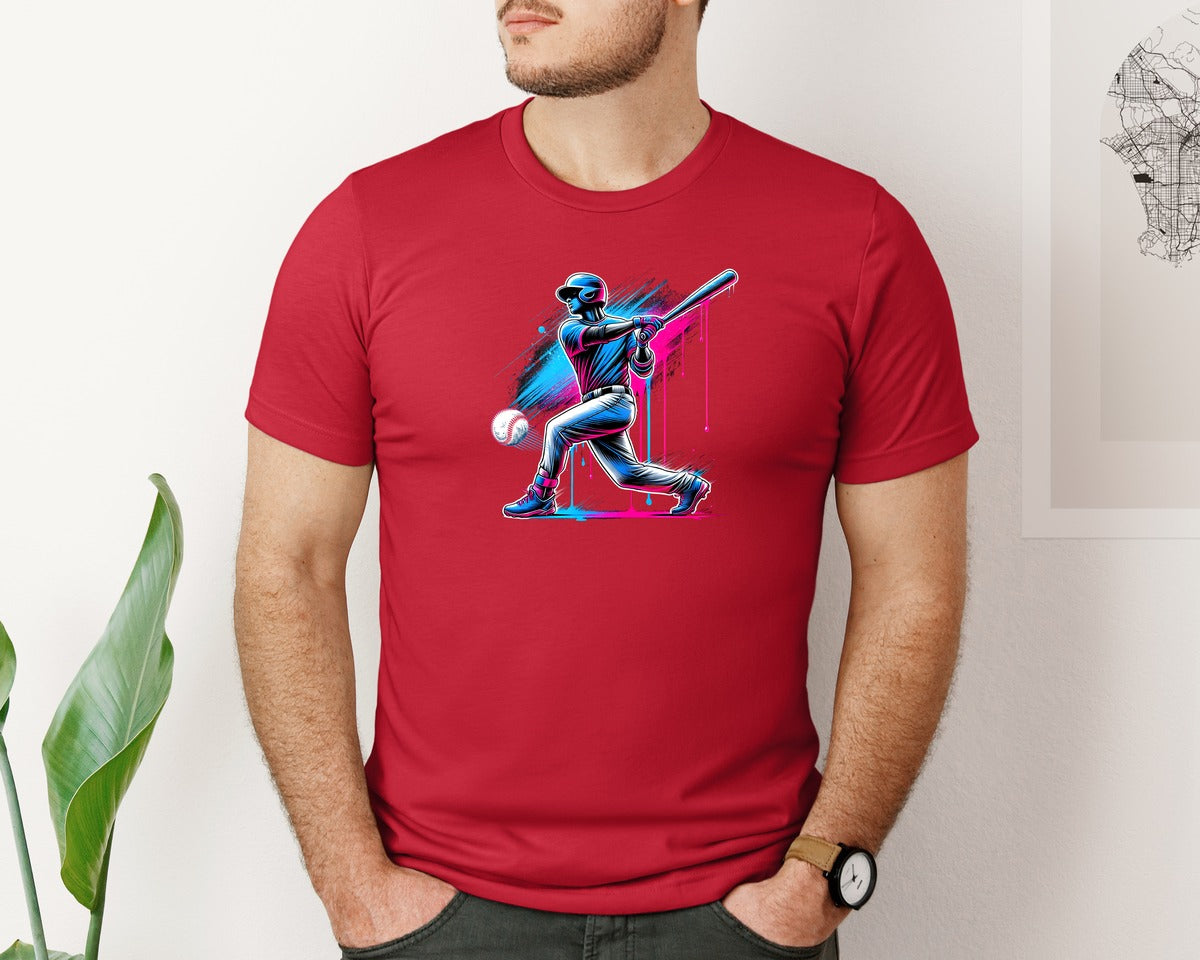 brand:Bella Canvas|color:Red|Baseball Player Ice Cream Drip Baseball Graphic T-Shirt