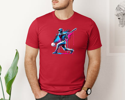 brand:Bella Canvas|color:Red|Baseball Player Ice Cream Drip Baseball Graphic T-Shirt