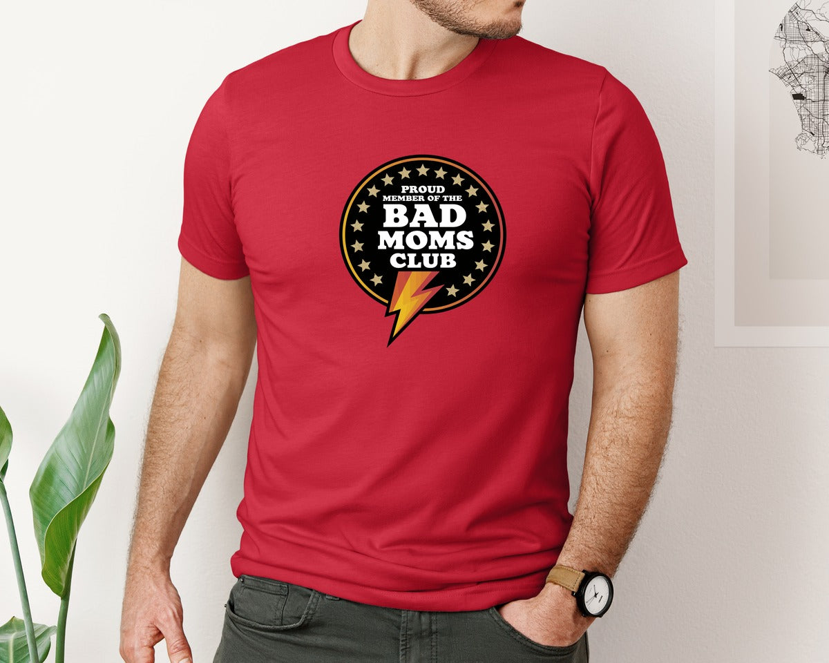 brand:Bella Canvas|color:Red|Proud Member Of The Bad Moms Club Funny Graphic T-Shirt