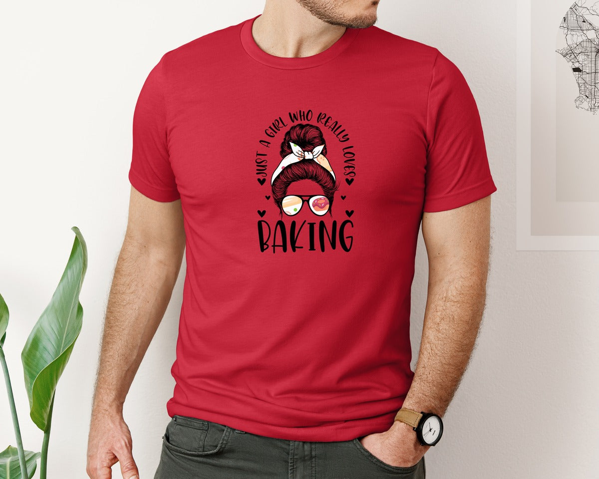 brand:Bella Canvas|color:Red|Baking Girl Hair Bow Sunglasses Graphic T-Shirt