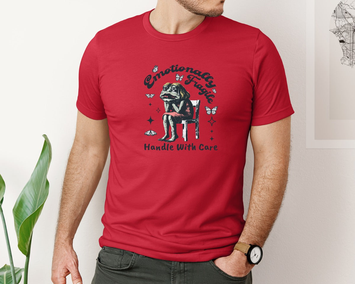 brand:Bella Canvas|color:Red|Frog Woman With Tears Emotionally Shirt Graphic T-Shirt