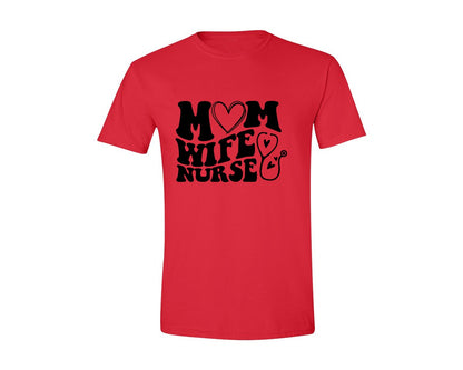 brand:Generic|color:Red|Mom Wife Nurse Wavy Graphic T-Shirt