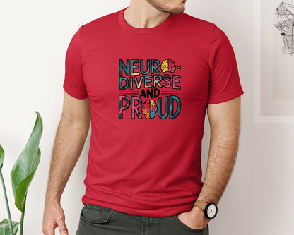 brand:Bella Canvas|color:Red|Neuro Diverse And Proud Autism Shirt Graphic T-Shirt
