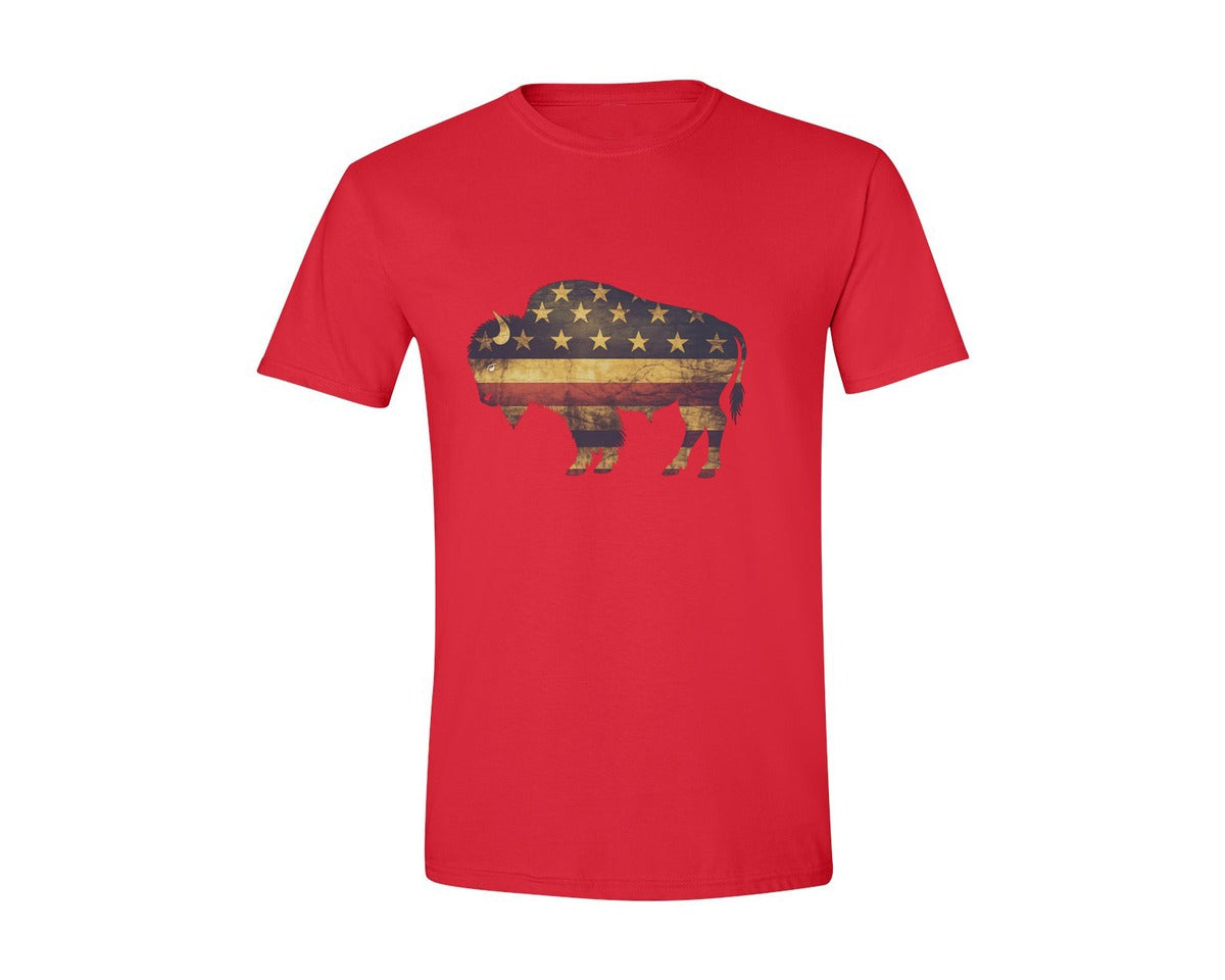 brand:Generic|color:Red|American Bison Patriotic Usa Flag 4 Graphic T-Shirt