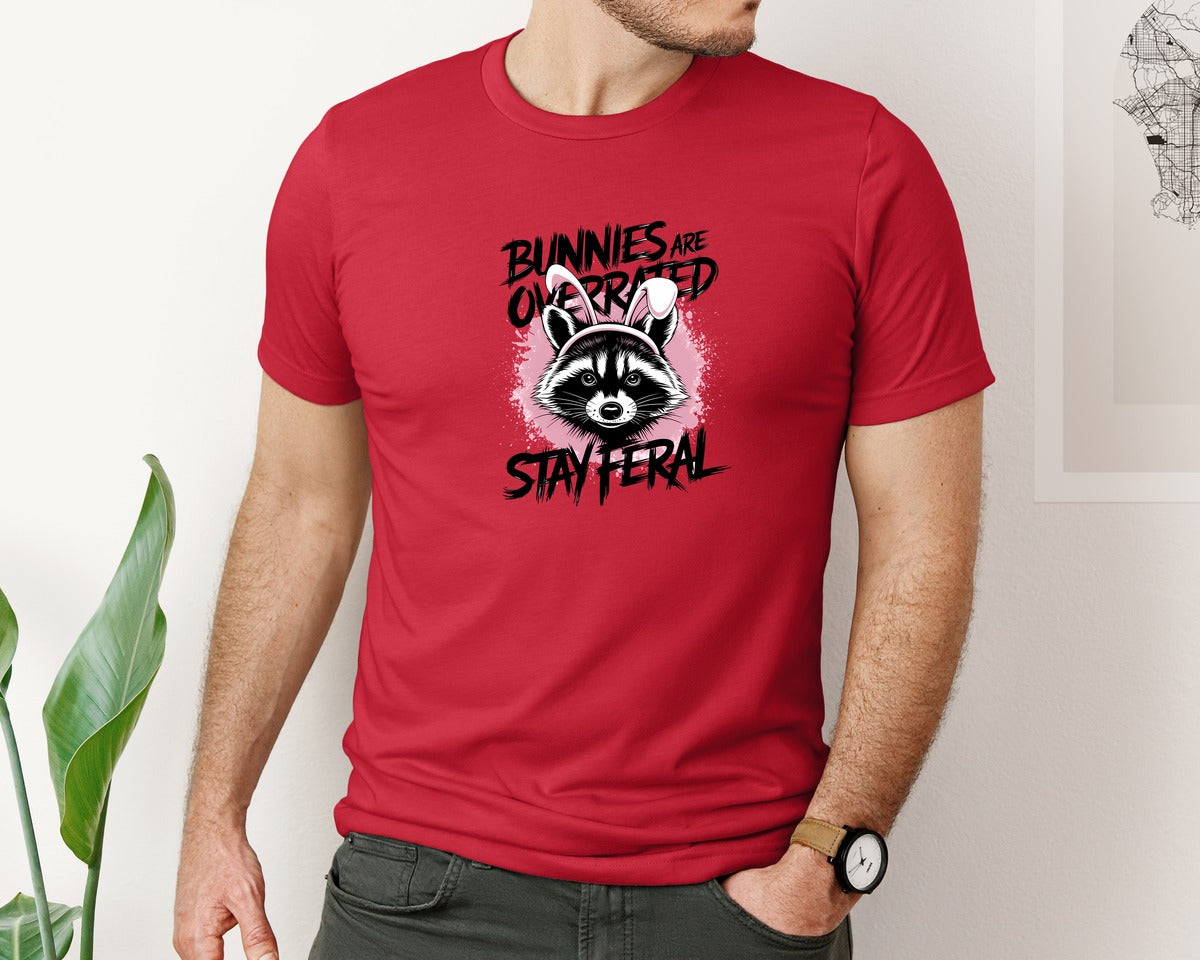 brand:Bella Canvas|color:Red|Bunnies Are Overrated Stay Feral 2 Graphic T-Shirt