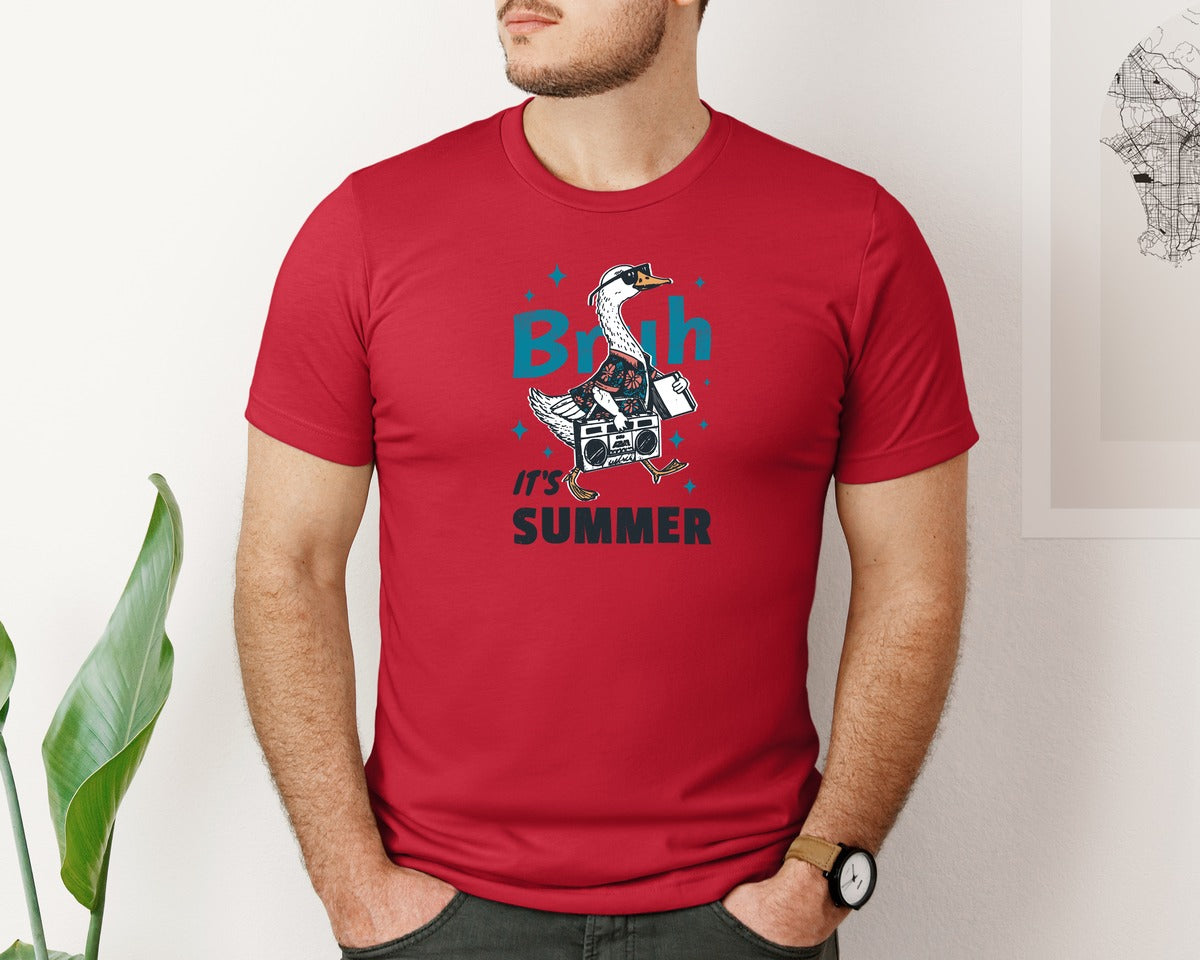brand:Bella Canvas|color:Red|Retro Summer Goose With Vintage Radio Graphic T-Shirt